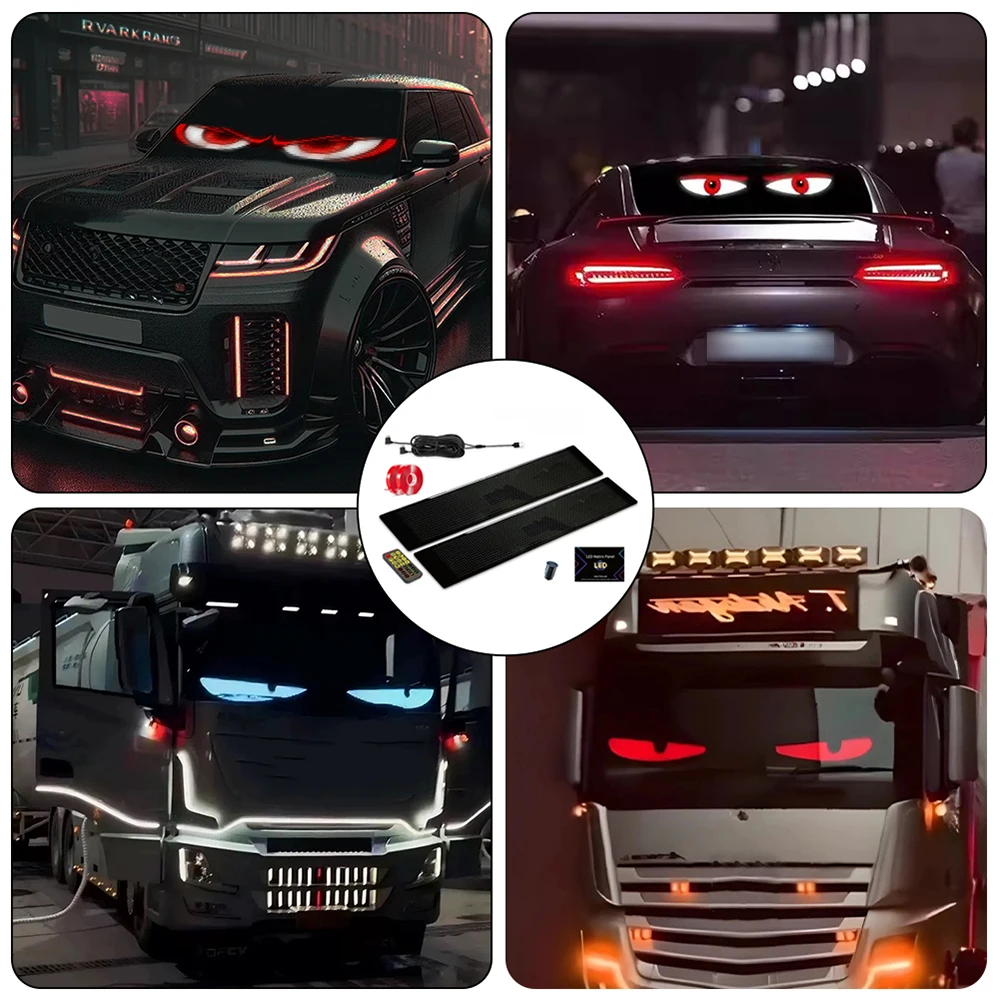 

2Pcs Devil Eyes Car Charger DIY Programmable Flexible LED Scrolling Sign Light Bluetooth APP Control Car Light Windshield