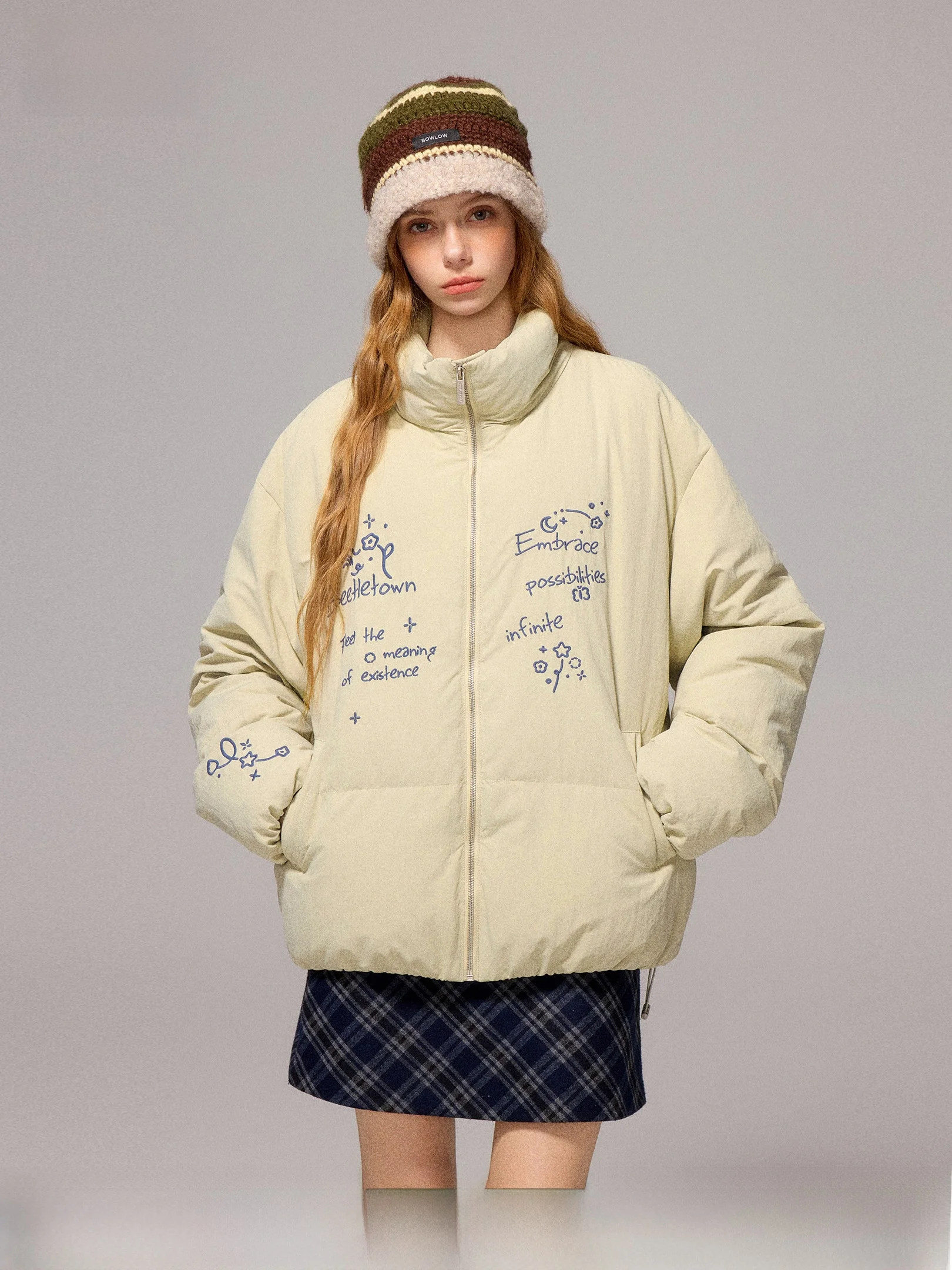 

Утепленная женская куртка с вышивкой и ручной росписью, воротником-стойкой, осенне-зимняя, теплая, повседневная, свободного кроя, для пар