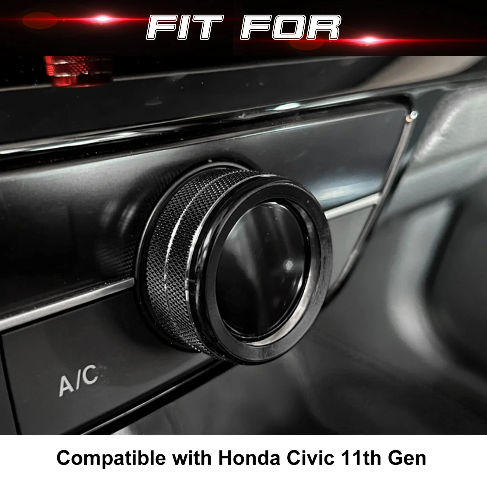3pcs Black Center Console AC Climate Air Conditioning Button Knob Switch Ring Cover Overlay For Honda Civic 11th Gen 2022 2023