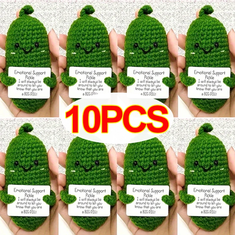 10/1 Uds. De pepino emocional hecho a mano, energía positiva, artesanía de pepino tejida, creativo, divertido, suministros de adorno DIY de escritorio de ganchillo