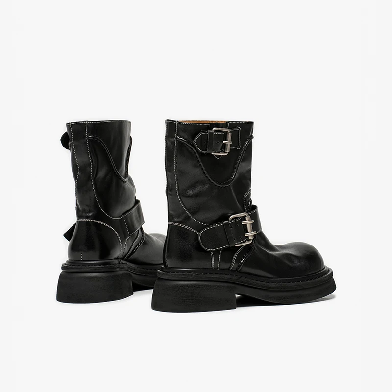 BEAUT0DAY حذاء من الجلد النساء جلد البقر الصبح جولة تو مشبك مزدوج حزام منصة الانزلاق على أحذية السيدات اليدوية 03A00