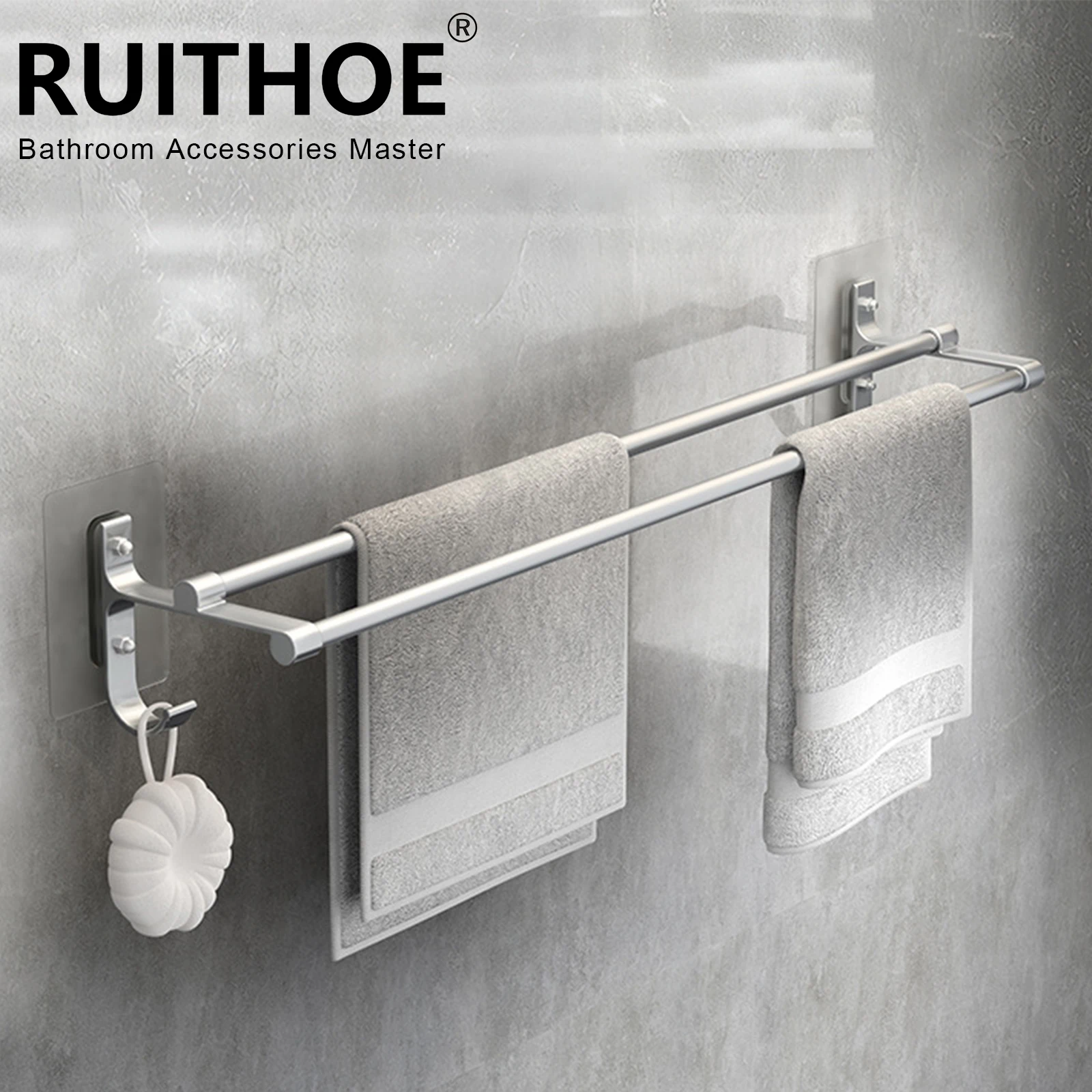 

Bathroom Hand Towel Rack Towel Holder Wall Mount No Drill Mount 40/50cm Towel Bar Aluminium Double Bar 2 Tier