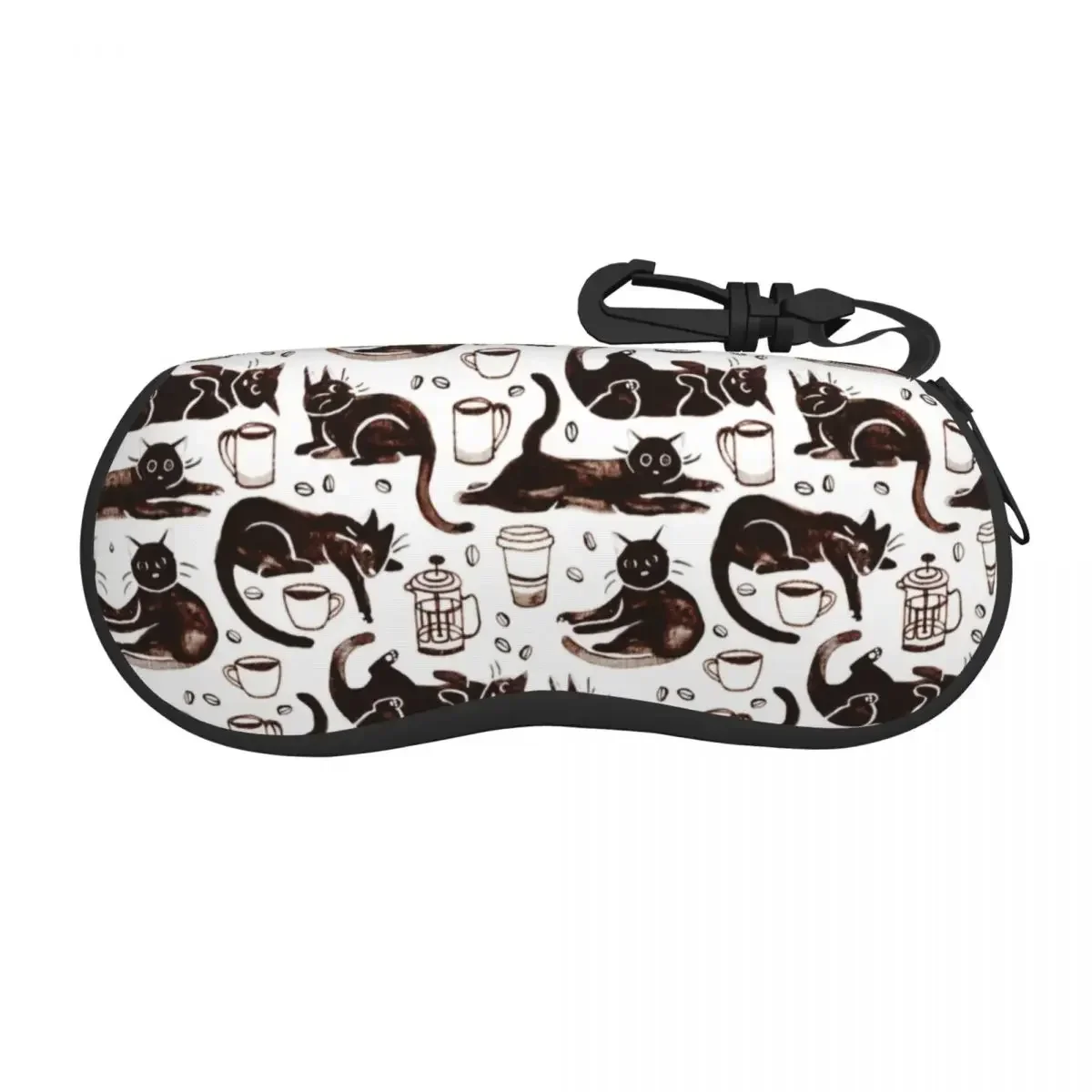 Black Cats Coffee Pattern Eyeglass Glasses Case Men Women Soft Cartoon Kitten Sunglasses Protective Bag