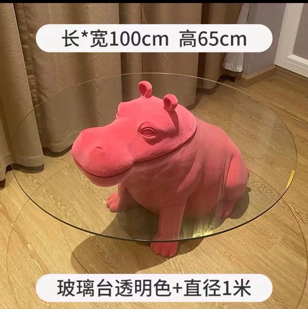 Italian Coffee Table Minimalist Circular Glass Creative Animal Hippopotamus Coffee Table Living Room Home Reception Room Round T