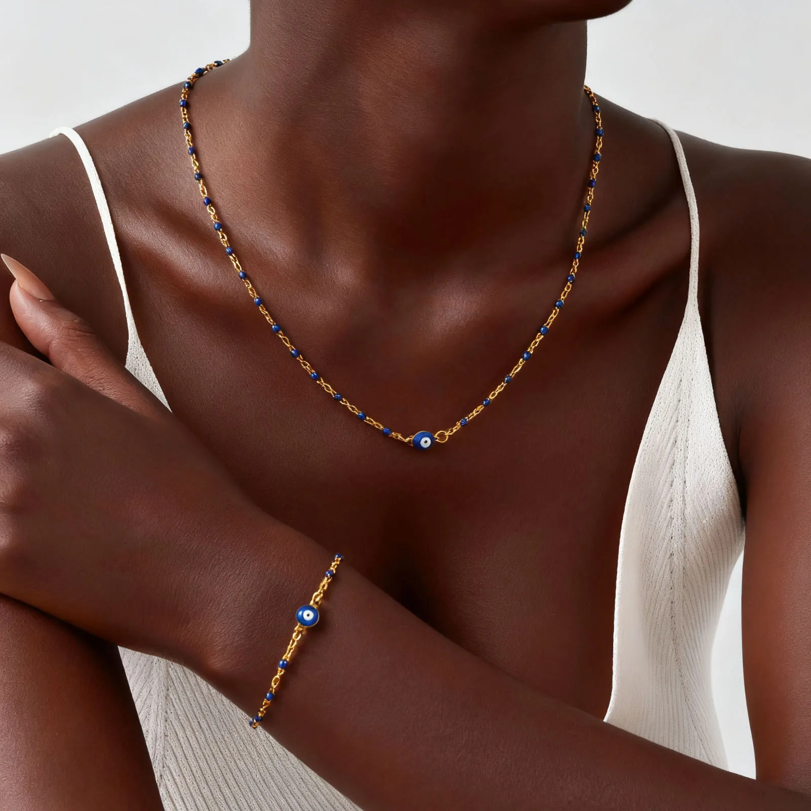 

Stainless Steel Evil Eye Anklet for Women, Blue Demon's Eye Beaded Chain Foot Anklets,Gold Plated Lucky Amulet Gift Jewelry