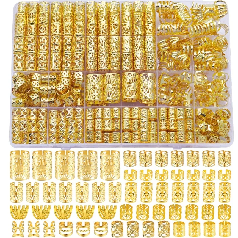 

220Pcs 2026 New Alloy Dreadlock Hair Rings Set Shiny Stylish Cuffs for Braids Festival Party Daily Use Premium Gift for Women