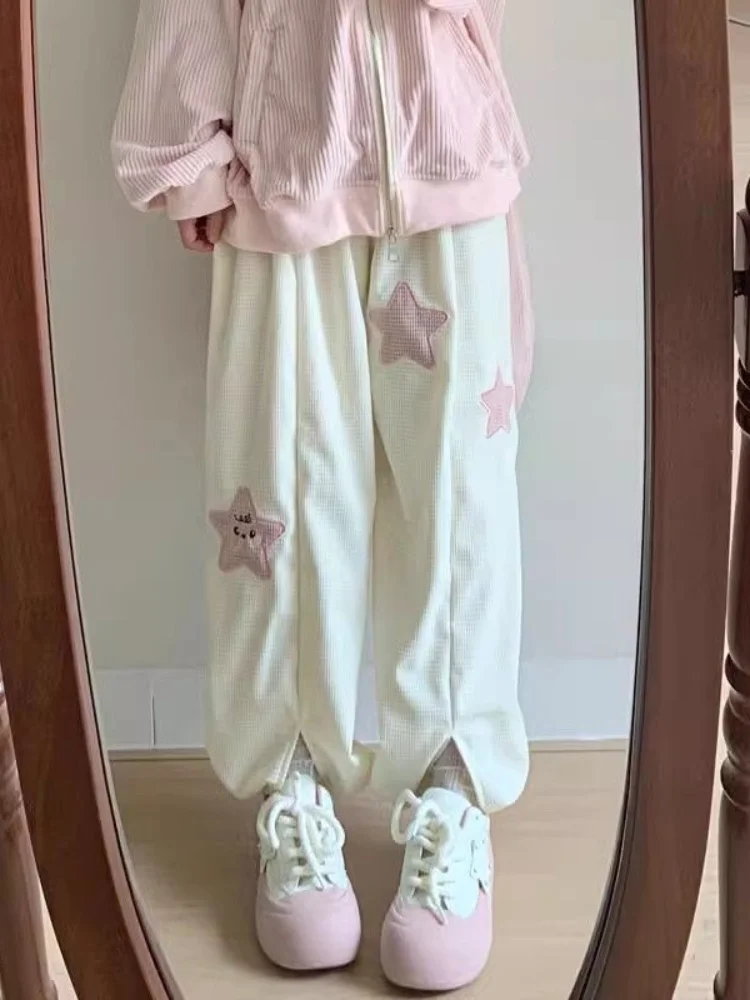 Corduroy Pants Women Autumn Winter Sweet Star Embroidery Casual Trousers Japanese Y2k Chic Leggings
