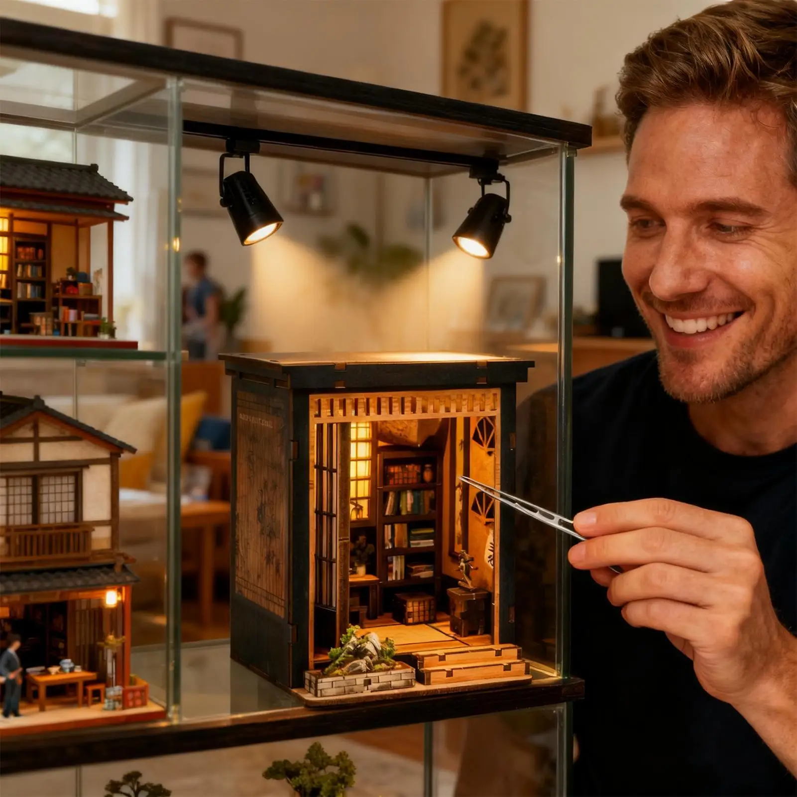DIY Miniature House Kit Wood Japanese Style Table Decor Book House Making Set for Adults Collectors Holiday Birthday Family