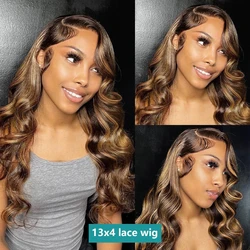 Lumiere-Perruque Lace Front Body Wave pour Femme, Ombre, Couleur Blond Miel, Transparent, 13x4, P4, 27, En Vente