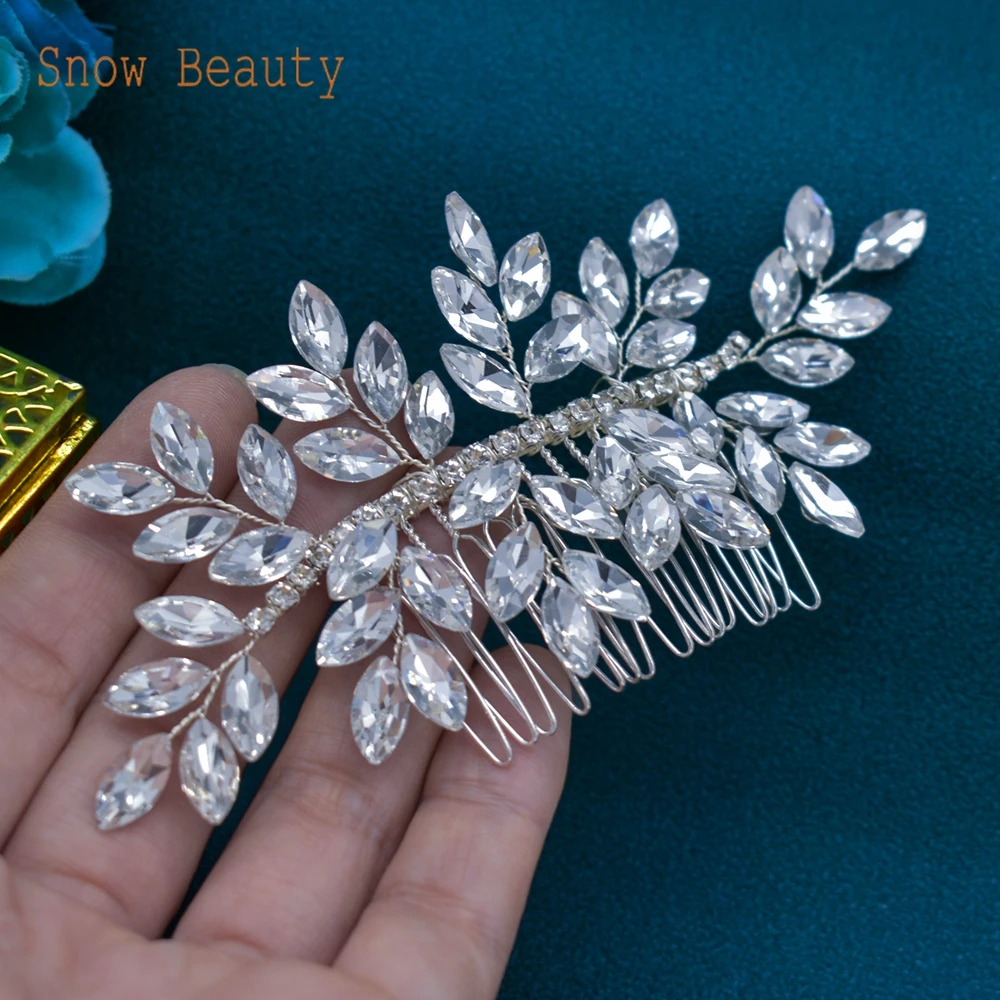 A499 Silver Gold Rhinestone Hair Comb Wedding Hair Jewelry Bridal Hairband Headpieces for Women Girl Bride Crystal Prom Headwear