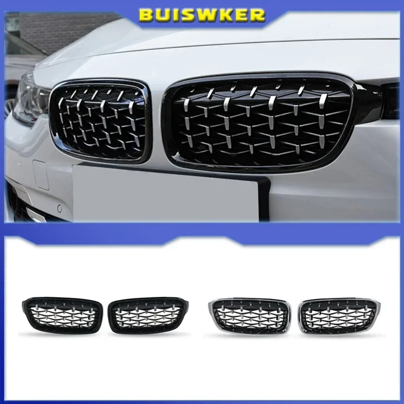 

NEW-Glossy Black Dual Slats Front Kidney Grille Chrome Diamond Grill Replacement for BMW 3 series F30 F31 F35 2011-2019