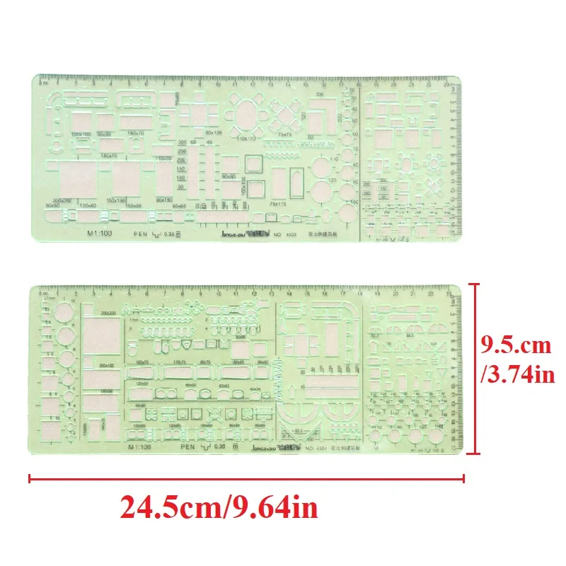 Imagem -04 - Double Scale Template Architect Combinação Stencil Multi Design Símbolos Desenho de Redação Técnica No.4323 4324 1:100 e 1:200