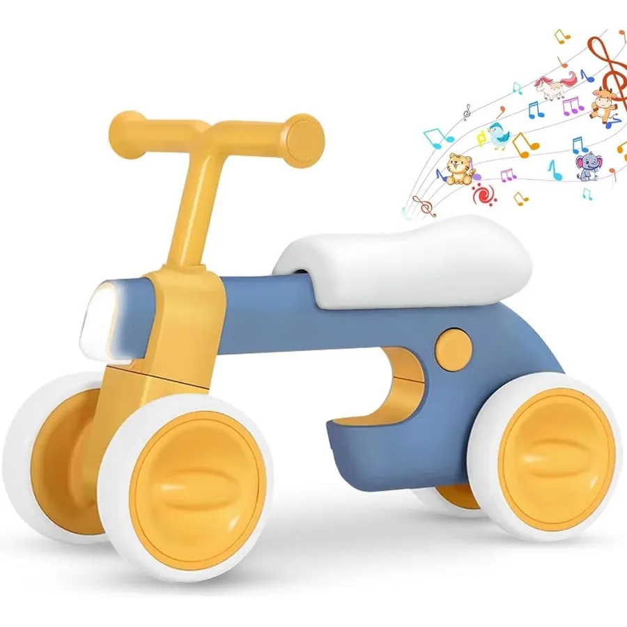 Babyloopfiets voor kinderen - Geen pedaal 4 stilte wielen en zachte zitting eerste fiets, peuterwandelaar voor jongens en meisjes, met licht, Musi