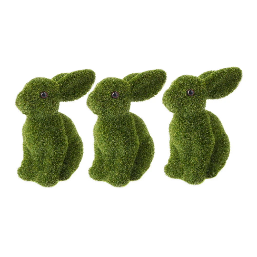 Rabbit Statues Ornament Outdoor Decor Moss Ornaments Decorations Furry Covered Resin