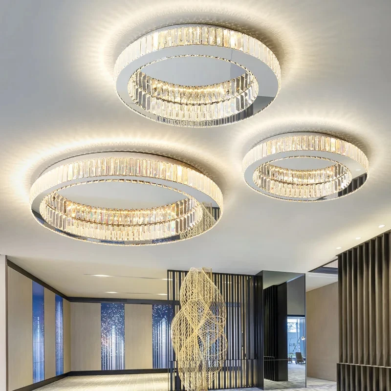 Simple Crystal Circle Lamp Ceiling Chandelier Living Room Bedroom Study Decorative Led Indoor Lighting CX608PC