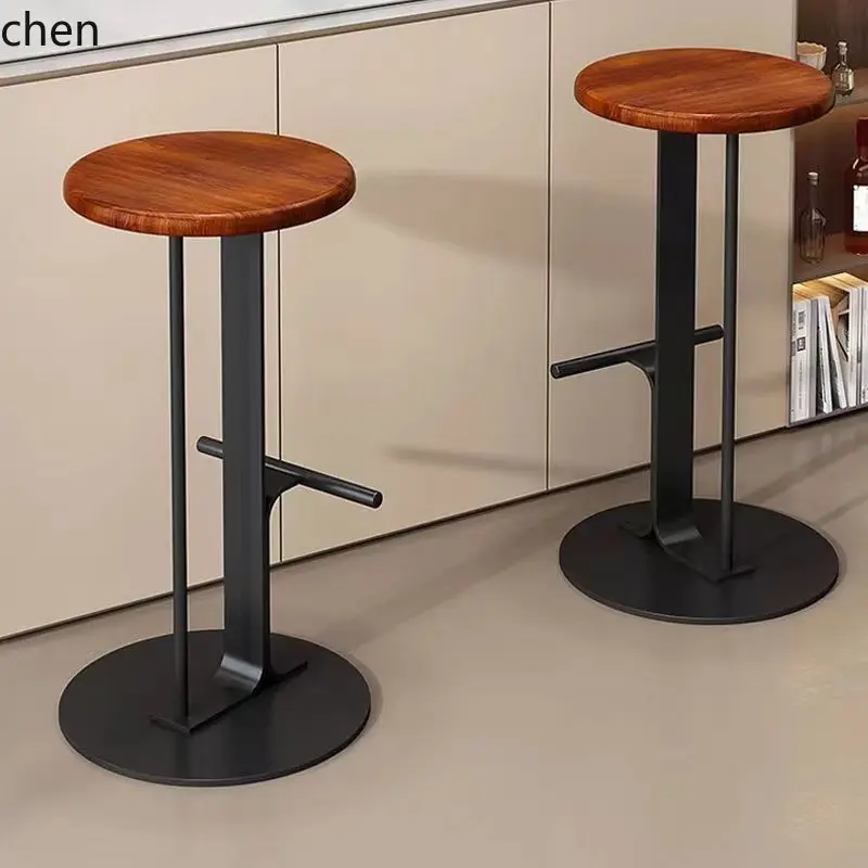 ZML Simple Bar Stool for Home Use, Solid Wood High Stool, Minimalist Iron Art Bar Stool