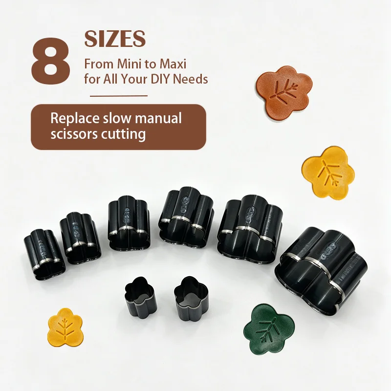 B00037Pflaumenblüten-Metall-Stanzformen-Set, Mehrgrößen-5-Blütenblatt-Lederstanzform, DIY handgefertigte Leder-Blütenblatt-Stanz- und Prägeschablonen