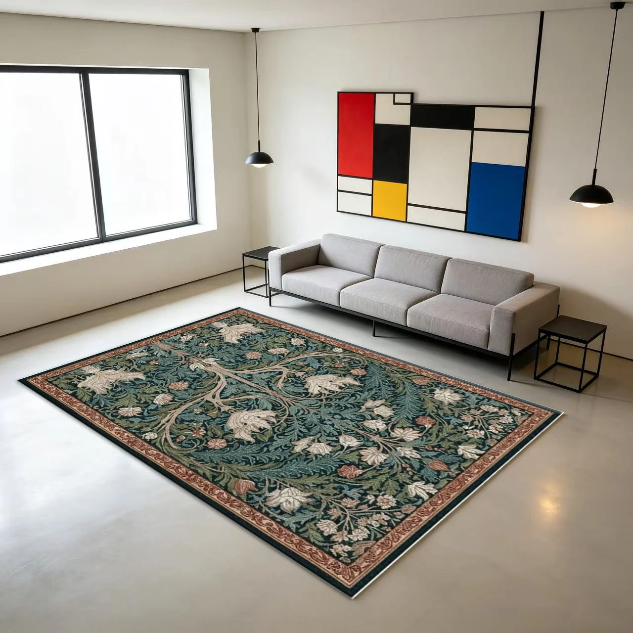 Vintage William Morris Style Floral Area Rug Traditional Botanical Print Carpet Home Decor Floor Rug for Living Room