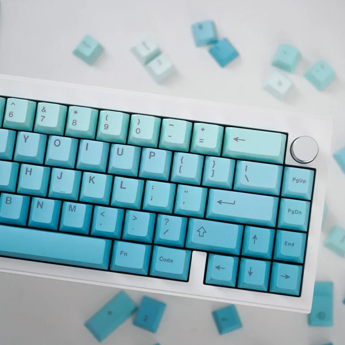 Gradual change cyan positive/side engraving mechanical keyboard keycap 125 key PBT hot sublimation original height