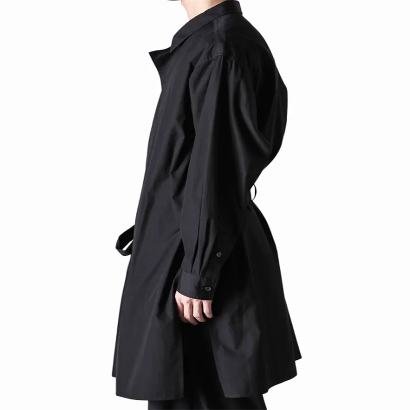 Black multi-layer deconstruction design in the long shirt retro loose men's gown outside 【Custom size men's wear】