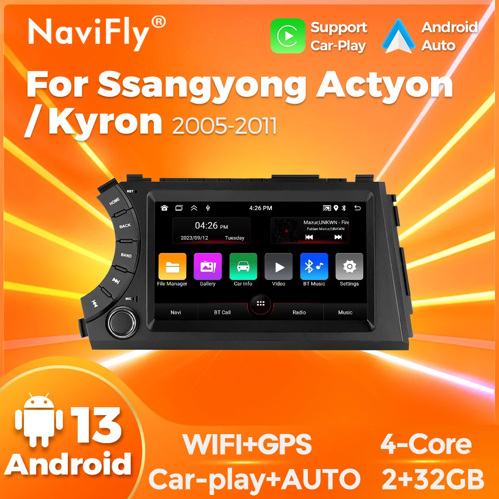 Navifly Android 13 For SsangYong Kyron Actyon 2005-2011 Car Multimedia Radio IPS Screen Stereo Support Carplay Auto GPS BT WIFI