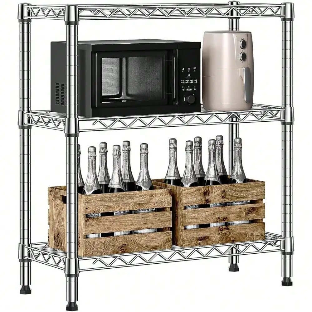 

3 Tier Wire Shelving Metal Shelves Organizer Adjustable Chrome Wire Rack Storage