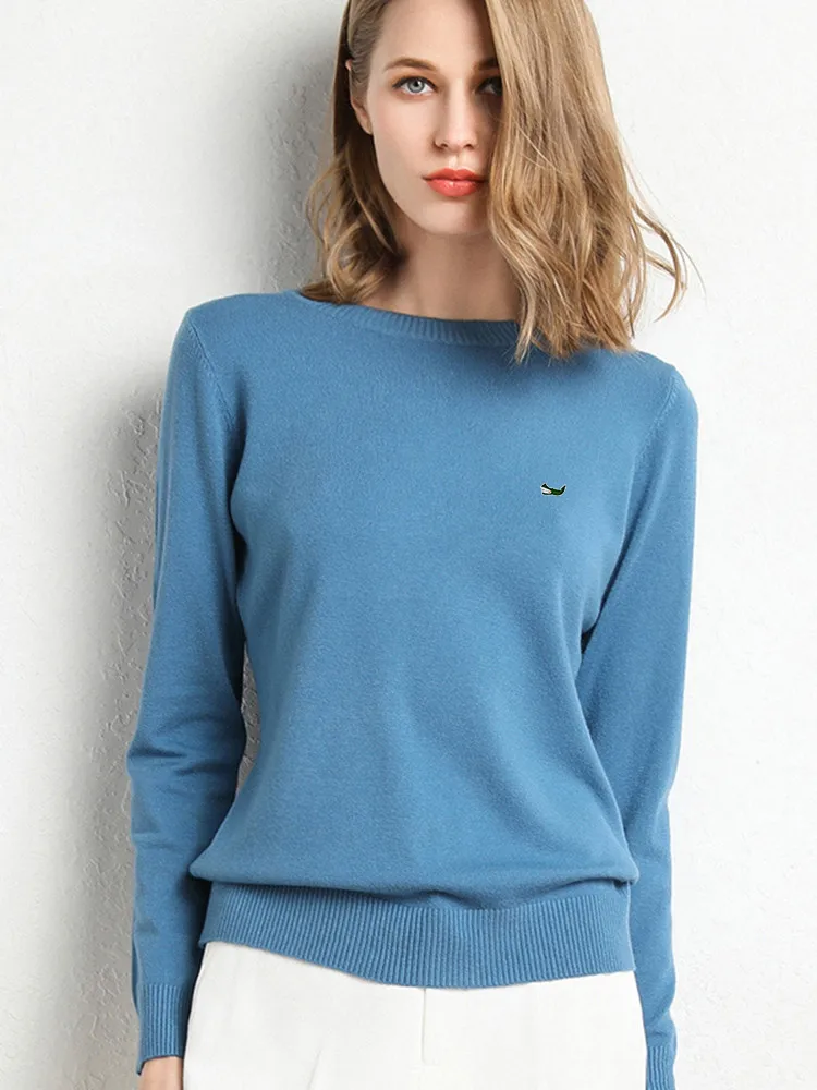 Women Autumn Winter Clothes  Neck Wool Sweater Long-sleeved Knitted Pullovers Shirt Embroidered Fish Logo Casual Sweater Tops