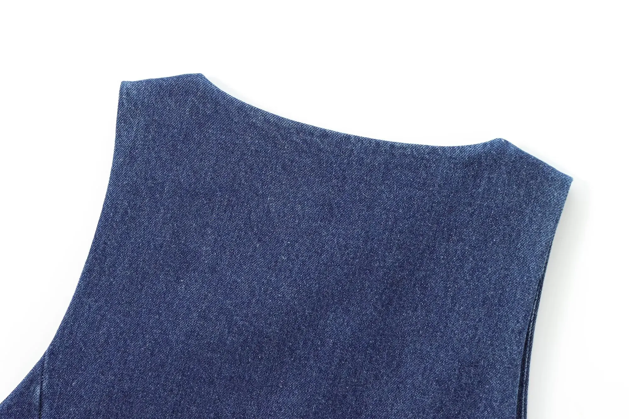 Zevity Frauen Mode O Neck Breasted Dünne Denim Bluse Femme Chic Ärmellose Kurze Weste Hemd Blusas Crop Tops LS9126