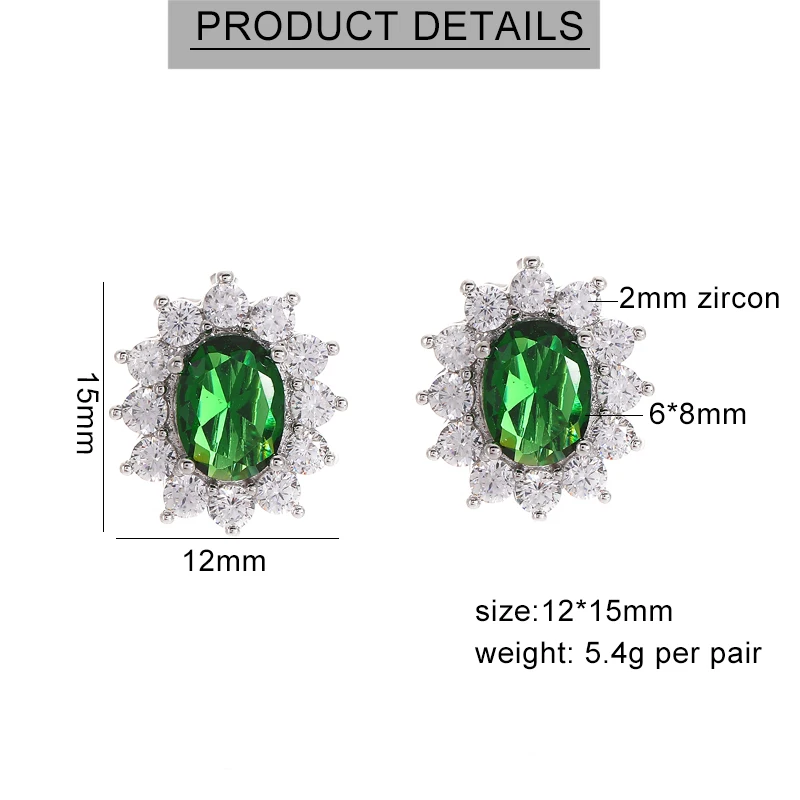 Colorful Cubic Zirconia Stone Oval Clip on Earrings Luxury Sliver Without Piercing Ear Clips for Women Wedding Jewelry