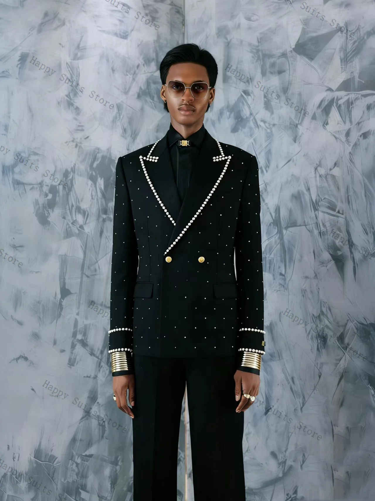 طقم بدلة رجالي من اللؤلؤ، قطعتين (جاكيت + بنطلون)، أسود قطني، رسمي للمكتب، توكسيدو زفاف، جاكيت مخصص