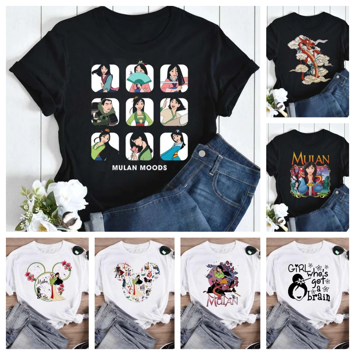

Disney Mulan Print T-shirt Women Fashion Harajuku Aesthetics Casual Tops Tshirt New Summer Mushu Printed Female T Shirt Tops