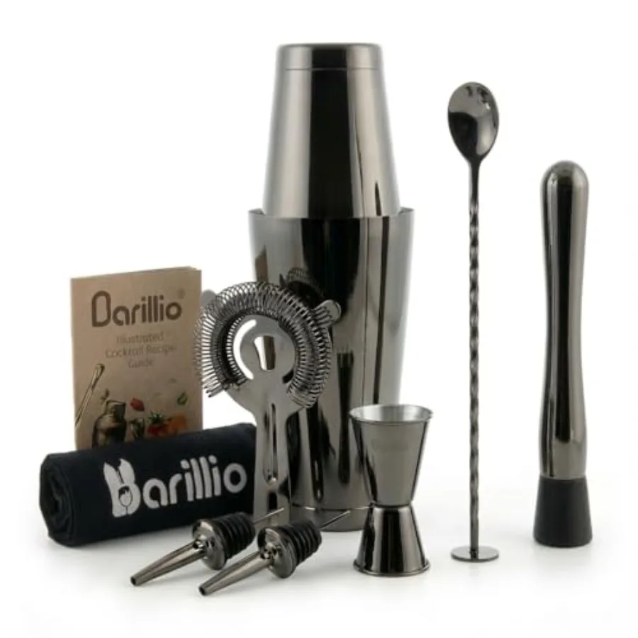 

Boston Shaker Set - Stainl-Steel, Weighted Martini Cocktail Shaker Set w/Strainer and Mixer - Mixology Bartender Kit - Bar Set