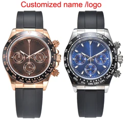 Customized 39mm VK63 Movement Panda Three Eye Quartz Watch Sapphire Glass Stainless Steel Waterproof Timing Code Men's Watch