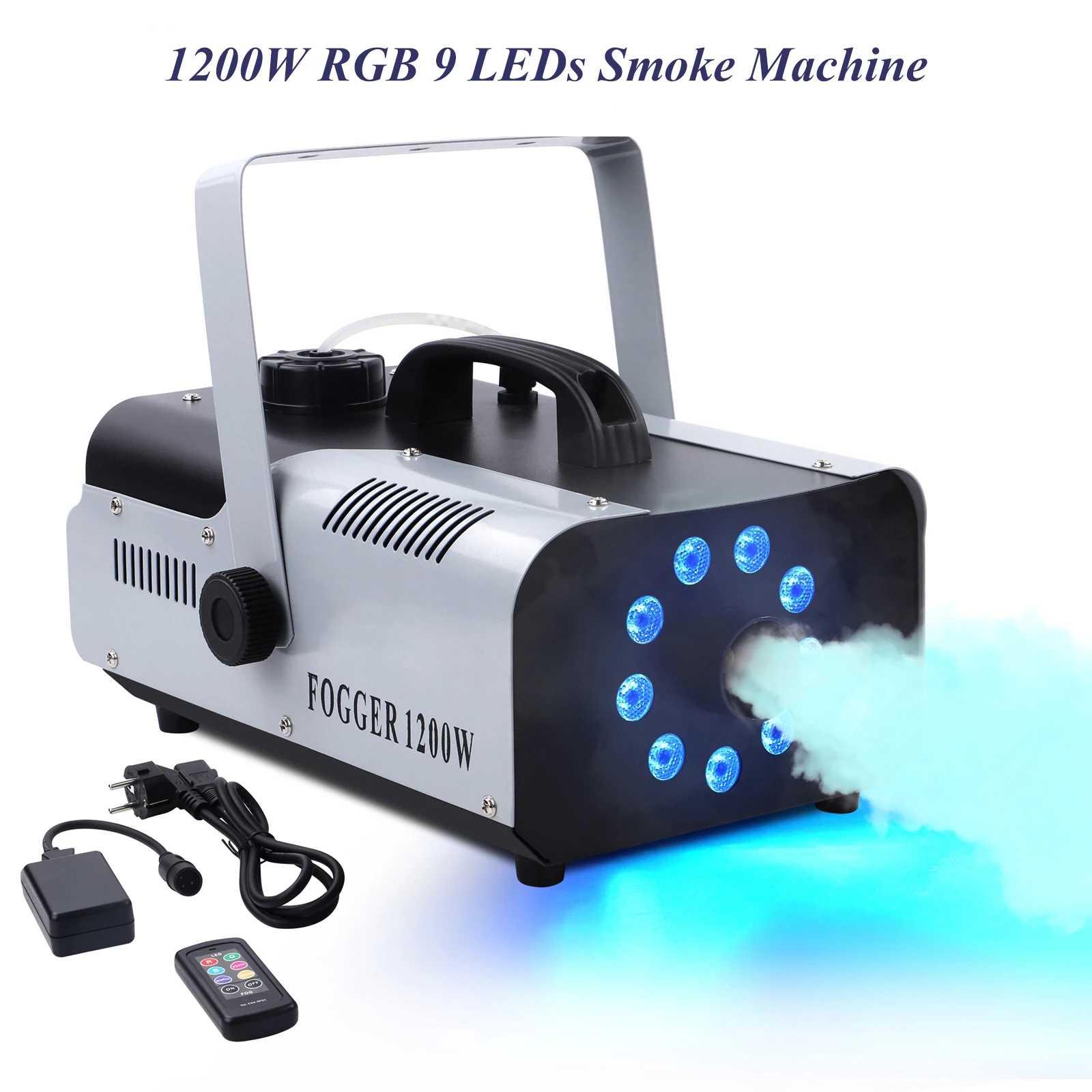 Fieryzeal 1200W 9 LEDs Smoke Machine RGB Fog Ejector Stage Effect Fogger Spray Equipment Fog Machine