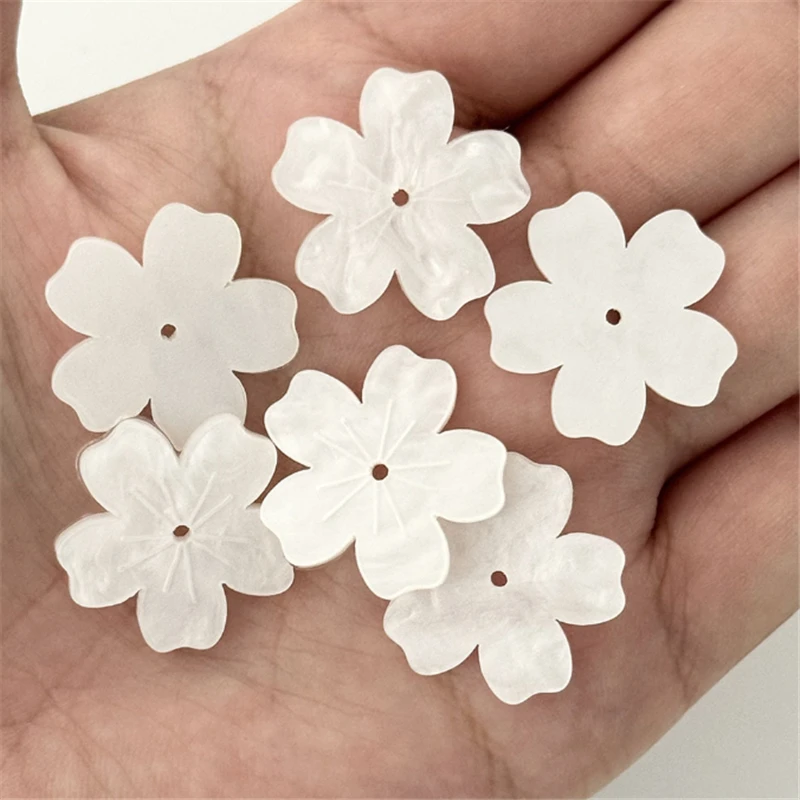 10Pcs/Lot 24MM Acetic Acid Craved Pink Flower Beads Torus Spacer Beads Charm Connectors Diy Hair Jewelry Making Resin Acessories
