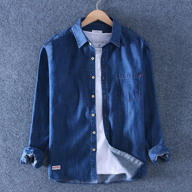 Light Color Long-sleeved Shirt Men Denim Cardigan Spring and Autumn New Casual Loose Thin Jacket TrendyYY28