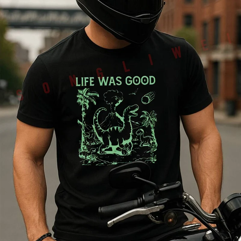 

Retro Funny Dinosaur 90s Graphic Moto T Shirt Cotton Summer Short-sleeved Casual Tee Men Women Streetwear T-shirt