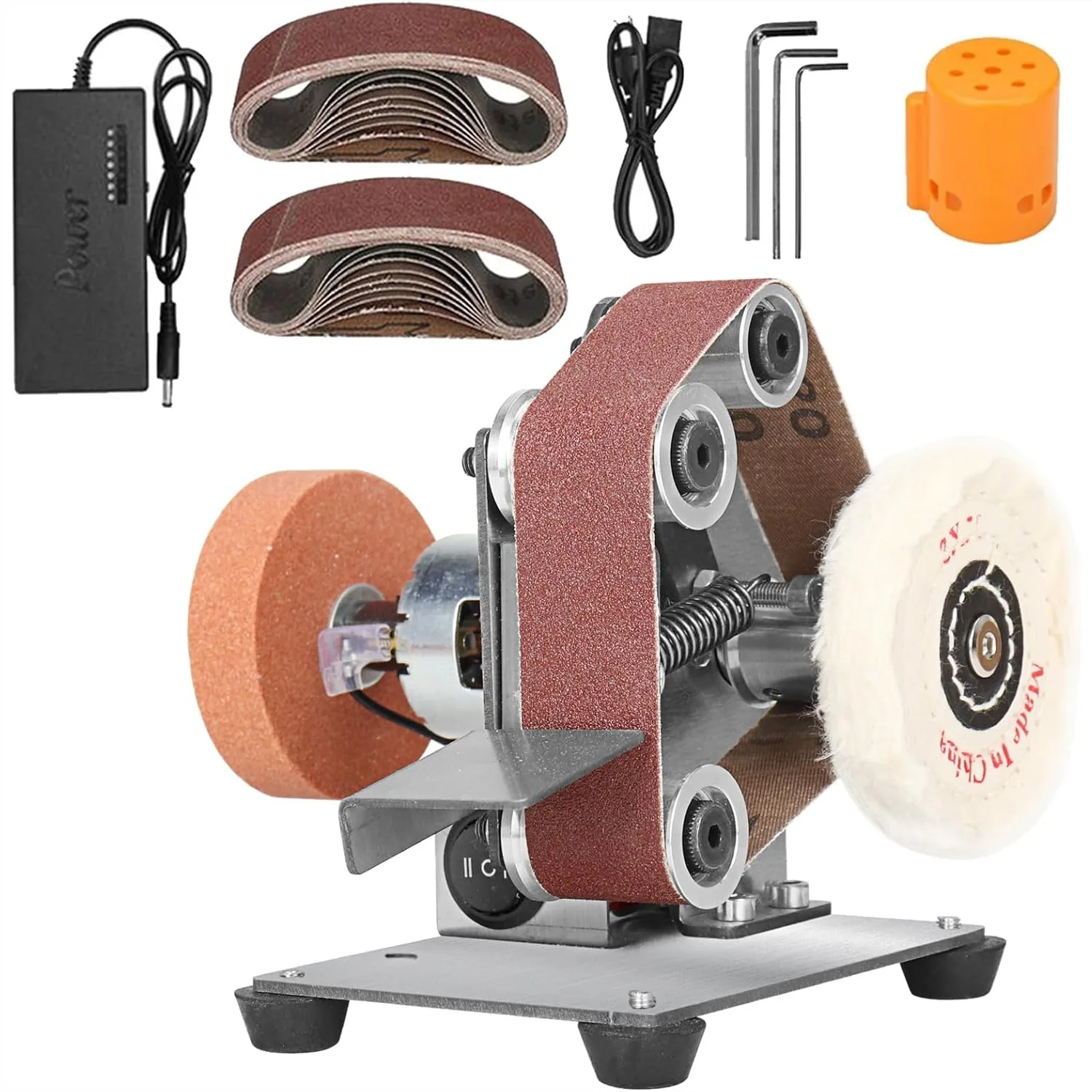 

3-In-1 Mini Belt Sander with 7 Adjustable Speeds, Electric Bench Grinder Sanding Machine for Metal Wood DIY Jewelry Stained
