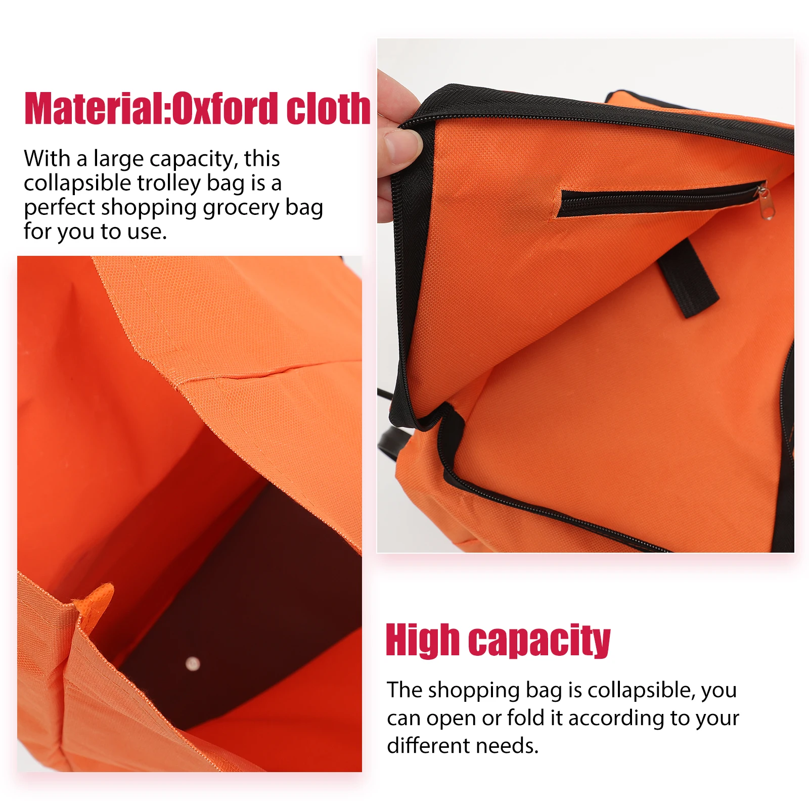 

Wheel Fold The Shopping Cart Tote Bag Foldable Orange Collapsible Grocery Trolley Elderly