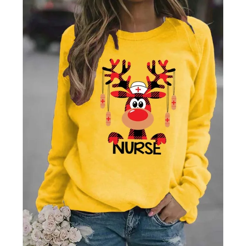 Women\'s Christmas Christmas Deer Print Long Sleeve Casual Fashion Hoodie Sweatshirts  Harajuku  Sweatshirt  Clothes