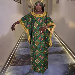 Elegant African Dresses for Women Muslim Print Boubou Dashiki Traditional Africa Clothes Ankara Outfit Evening Gown with headtie