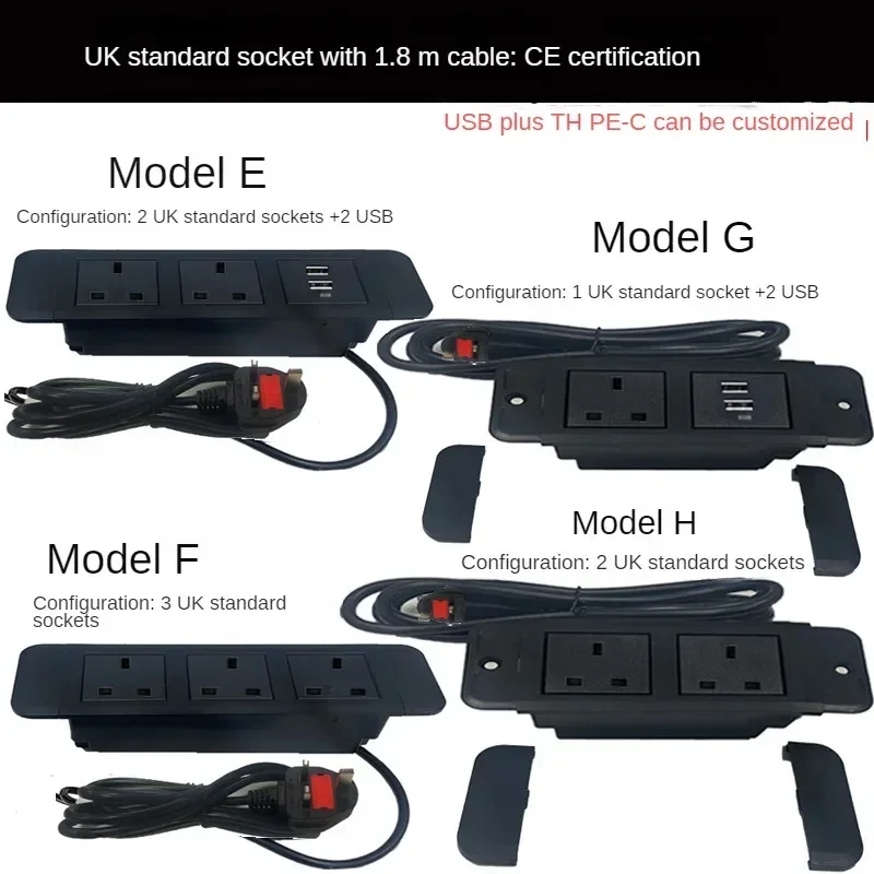 Stół ukryty gniazda zasilania EU/UK/US/AU 3 Outlet 2 USB wbudowany stolik nocny zasilający biura na biurko rzędu 10A 110V 220V czarne gniazdo