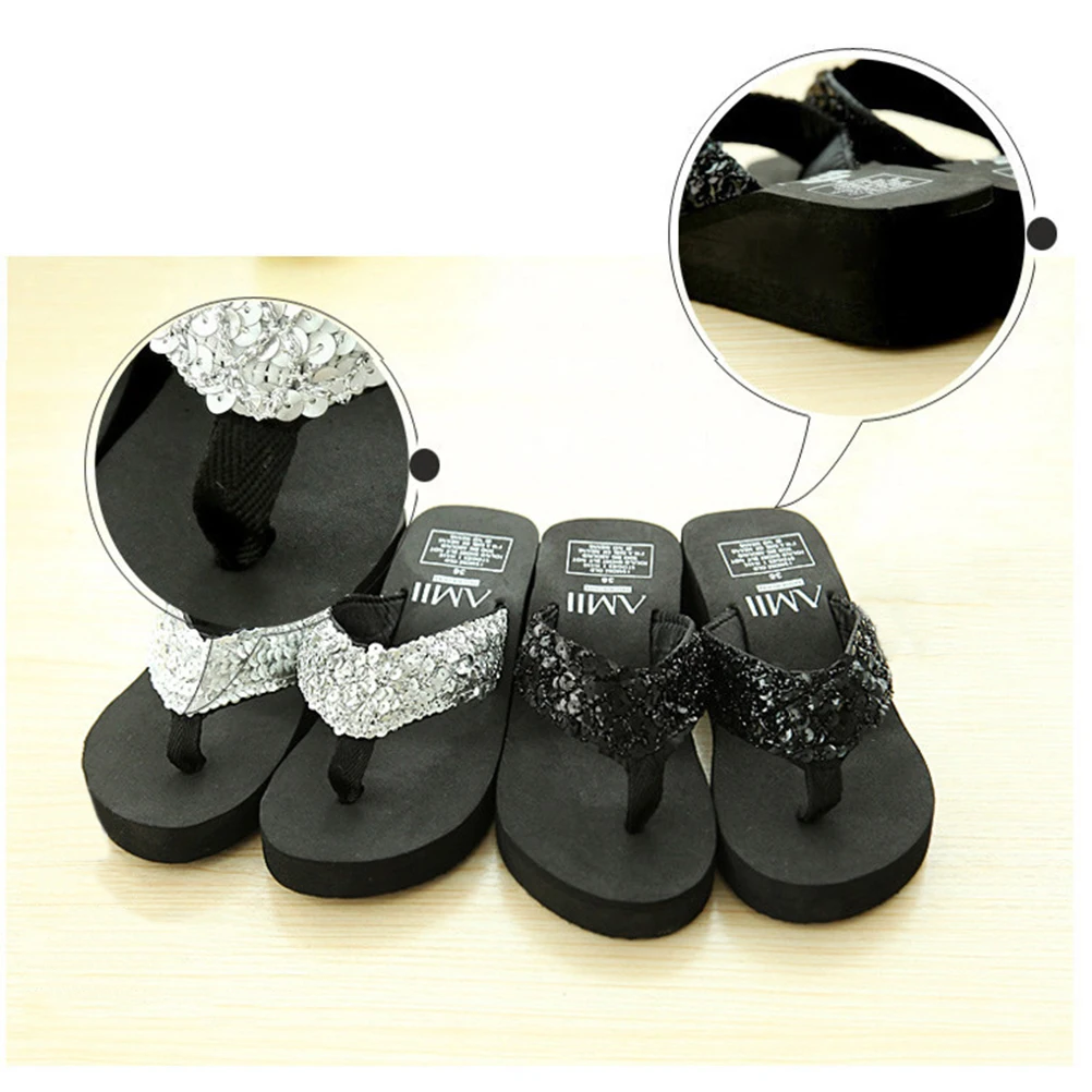 

Sequin Platform Sandals Shiny Thong Sandalias Mujer Doradas Comfortable Large Size Women Shoes