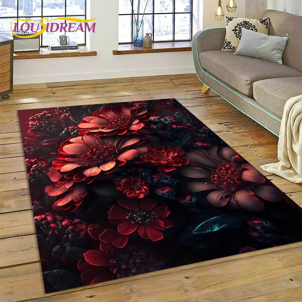 Daisy Rose Chrysanthemum Dream Flowers HD Carpet Rug for Home Living Room Bedroom Sofa Doormat Decor,Kids Area Rug Non-slip Mat