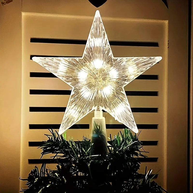 Christmas Glowing wooden topper, 5 angles star transparent LED shining lamp, Christmas colorful top star ornaments