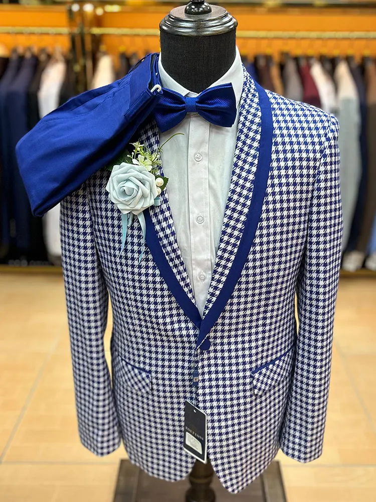 

New Arrival Plaid Men's Tuxedo Preppy Style Shcool Student Suits Checkered Male Casual Party Banquet Costume Slim Fit Blazer