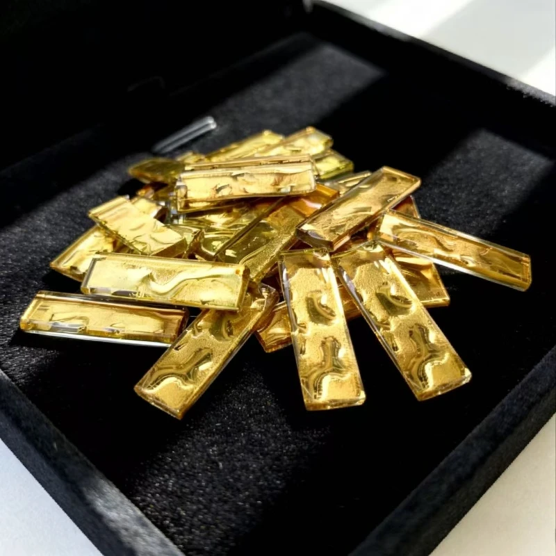 100/200g mosaic gold-plated long strip craft iridescent textured glass tiles, with a light luxury concave-convex texture, used for creating spatial mirror surfaces, home decoration, wall and bar counter decorative pane