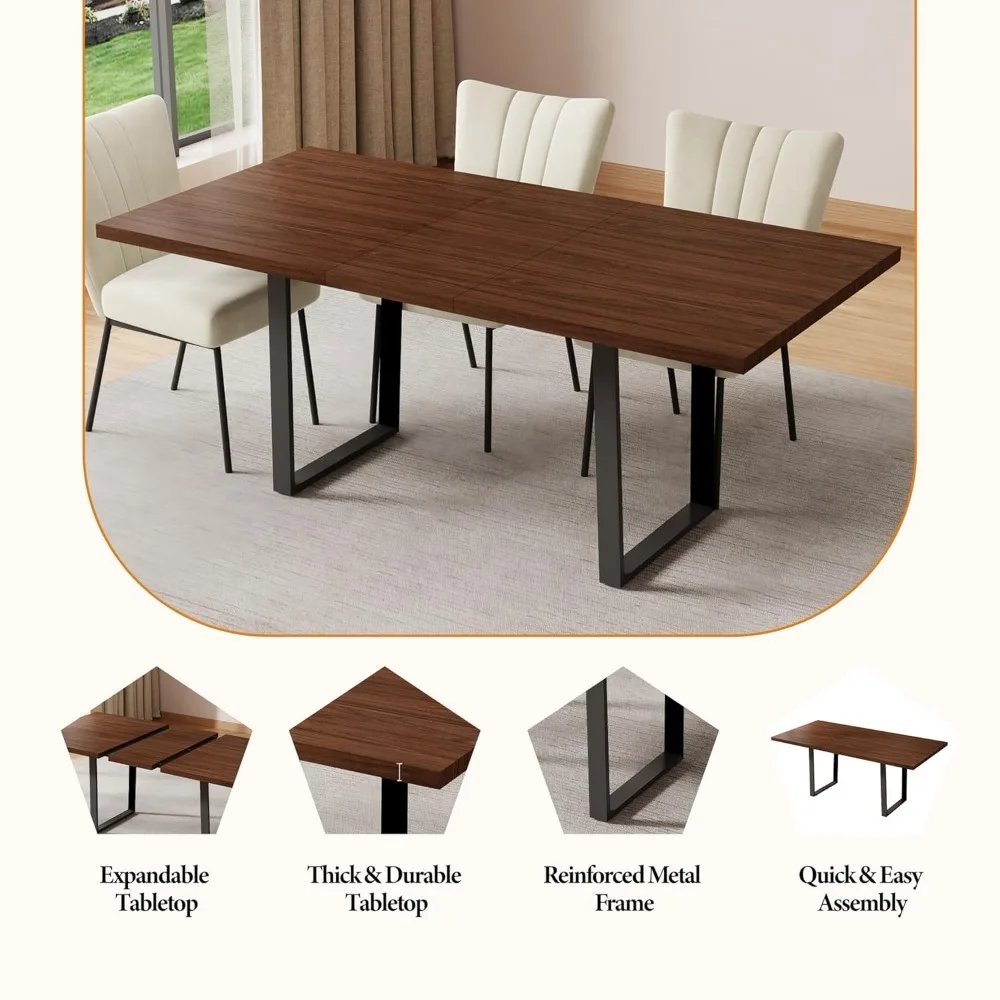 

63"-79" Retractable Modern Dining and Chair Combination, 6 to 8 People Family Set, Industrial Style Wooden Top, Customized