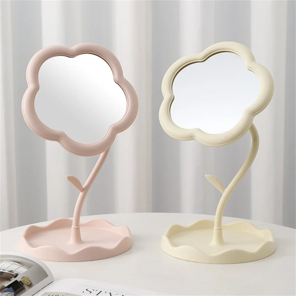 Desktop Makeup Mirror With Jewelry Hair Accessories Tray Sunflower Shaped Dressing Mirror High-Definition Mirrors Home Decor New