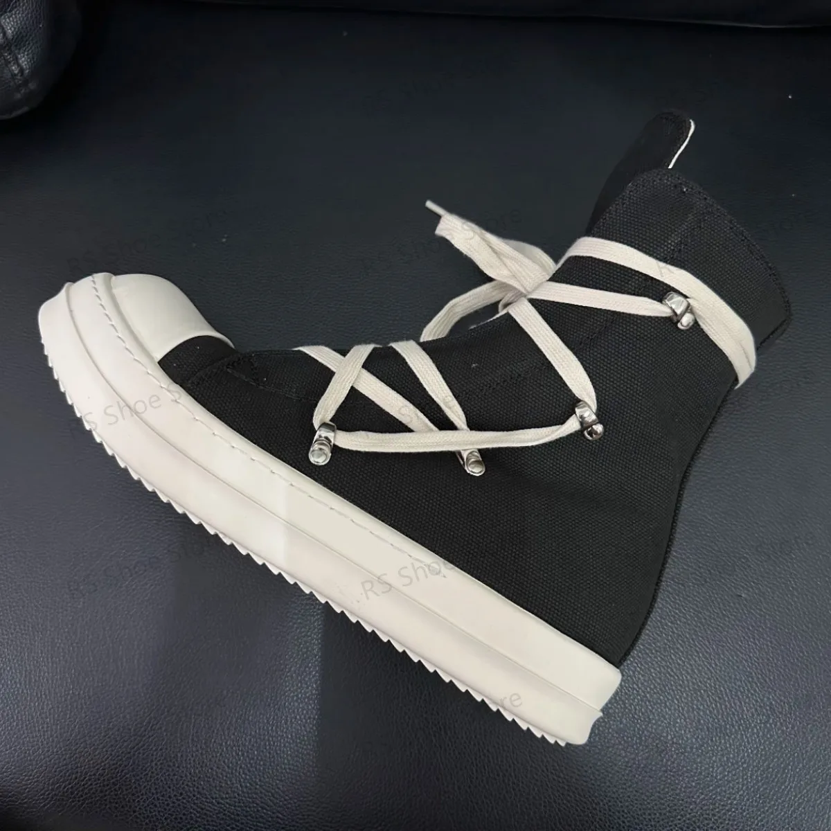 R-o Ankle Boot Men High Top Shoe Black Canvas Women Sneaker Casual Shoes Waxed Canvas Sneakers Zipper Lace Up Boots